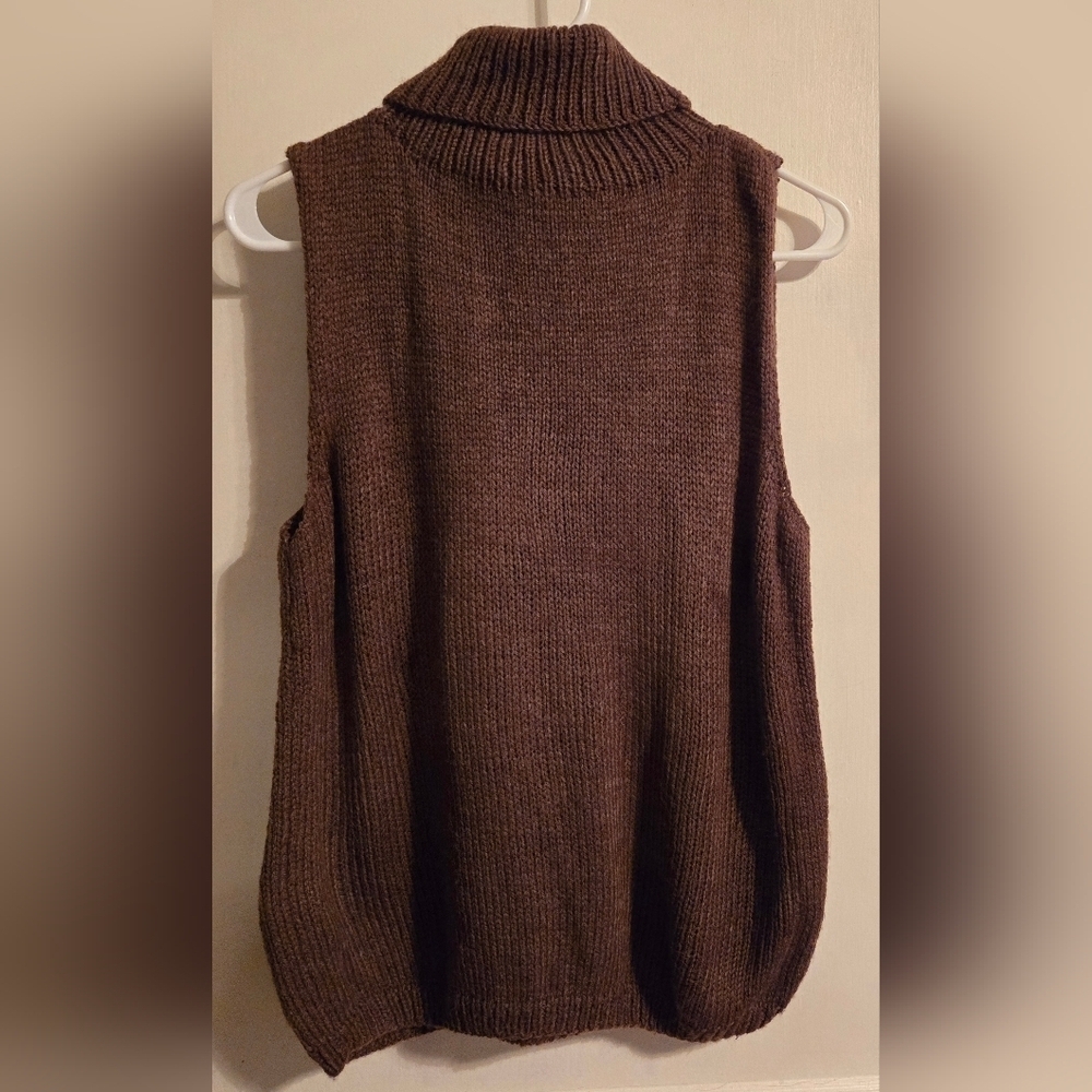 NWOT | Hand Knit Sleeveless Sweater Turtleneck Tank Top | Color: Chocolate Brown - Picture 8 of 12